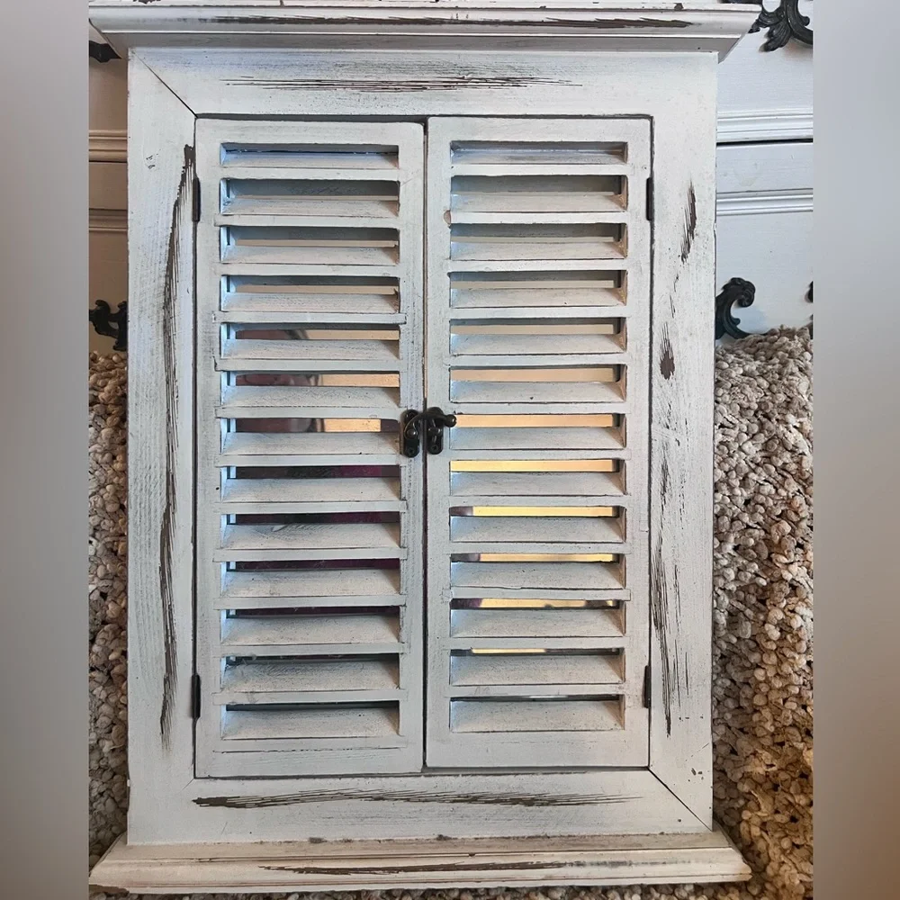 Rustic White Shuttered Wall mirror, weathered distressed wood shutter